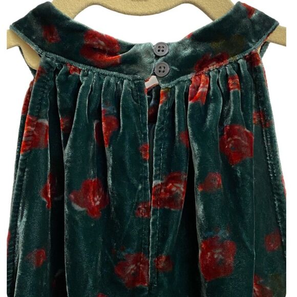 NWT Loft Women's Halter Top Size XS Floral Velvet Shirred Green Red Coquette - Picture 10 of 13